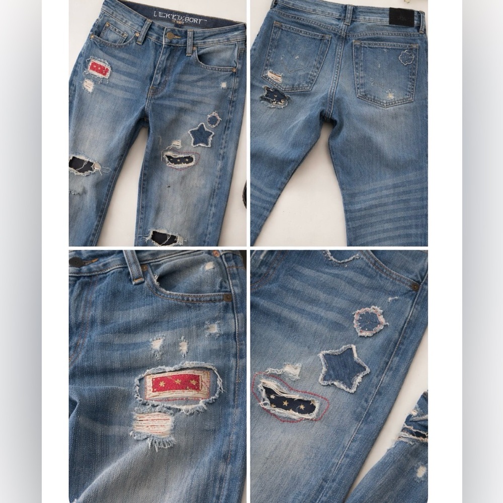 Lucky Brand Riley Distressed Patchwork Jeans - Picture 3 of 5